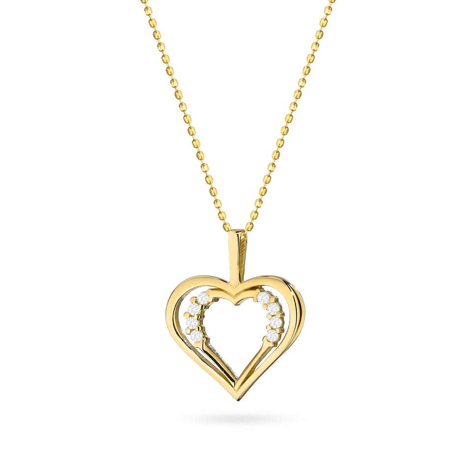Gold Necklace with Heart-in-Heart Pendant and Cubic Zirconia