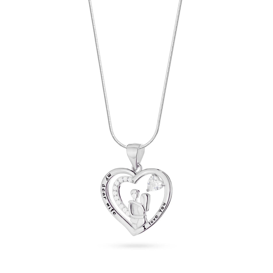 Silberkette mit Liebenden-im-Herz Anhänger und Zirkonia
