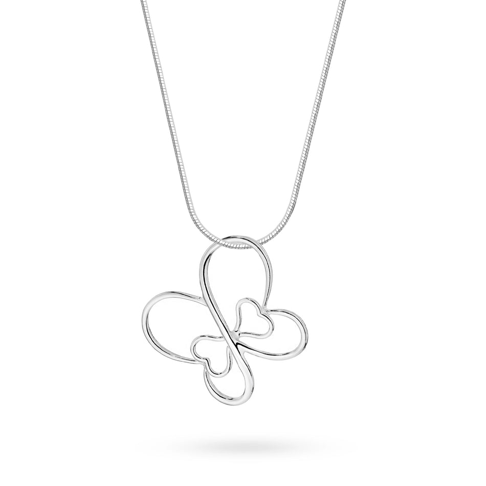 Silberkette mit filigranem Schmetterling und Herz-Anhänger