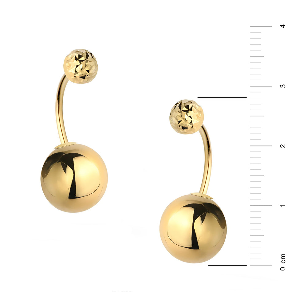 Zlaté náušnice na štuple s hladkými a diamantovo brúsenými korálkami