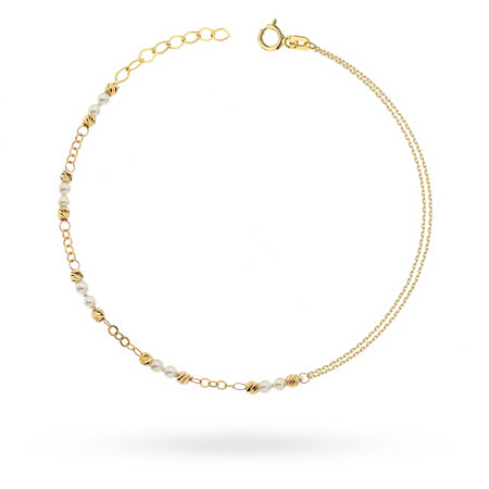 Gold 14k(585) bracelet with pearls and diamond cut beads. Order gift for mother, girlfriend or fiancee.