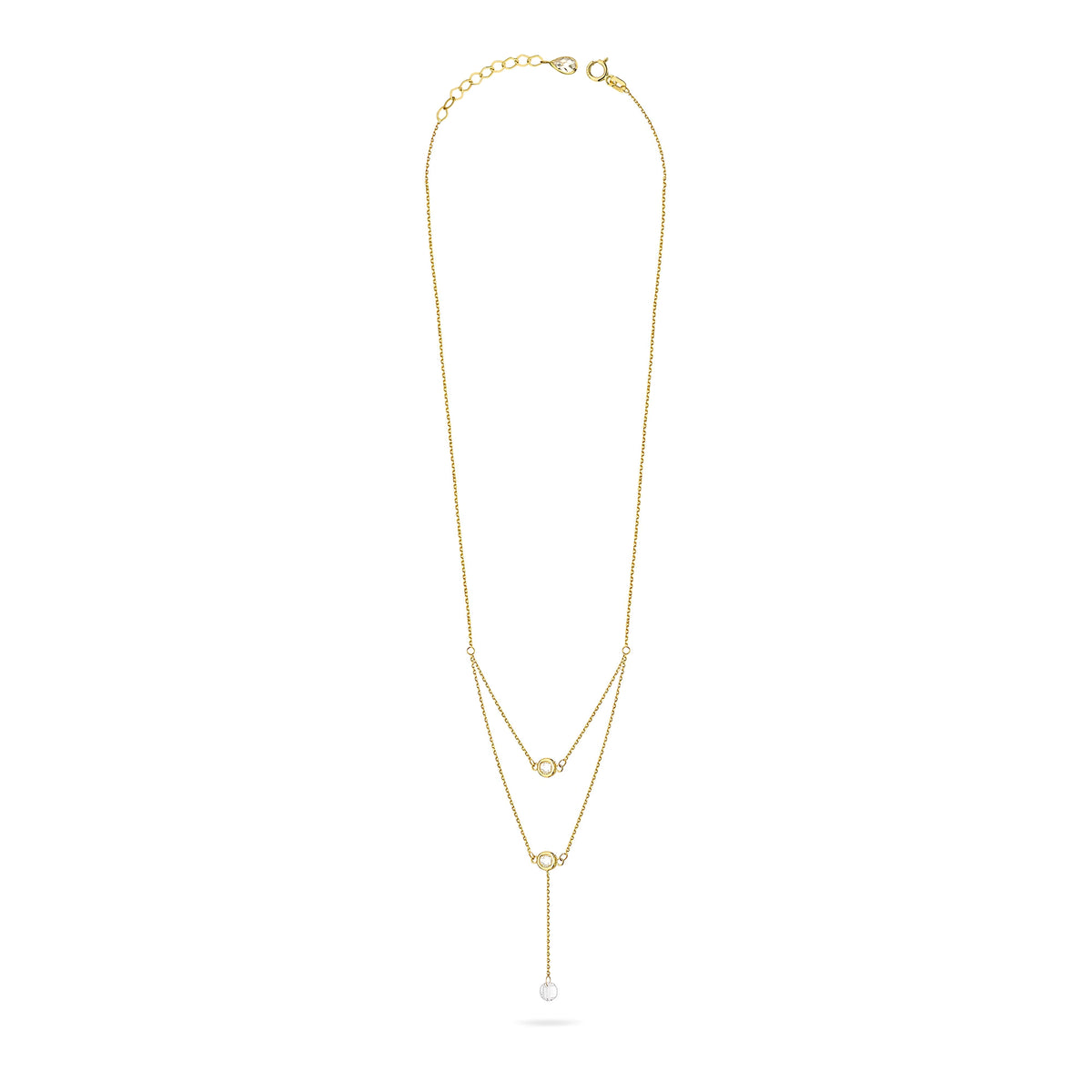 Gold 14k(585) layered cascade necklace with white Zirconia in vintage style. Order a gift for mother, girlfriend or fiancee.
