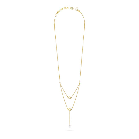 Gold 14k(585) layered cascade necklace with white Zirconia in vintage style. Order a gift for mother, girlfriend or fiancee.
