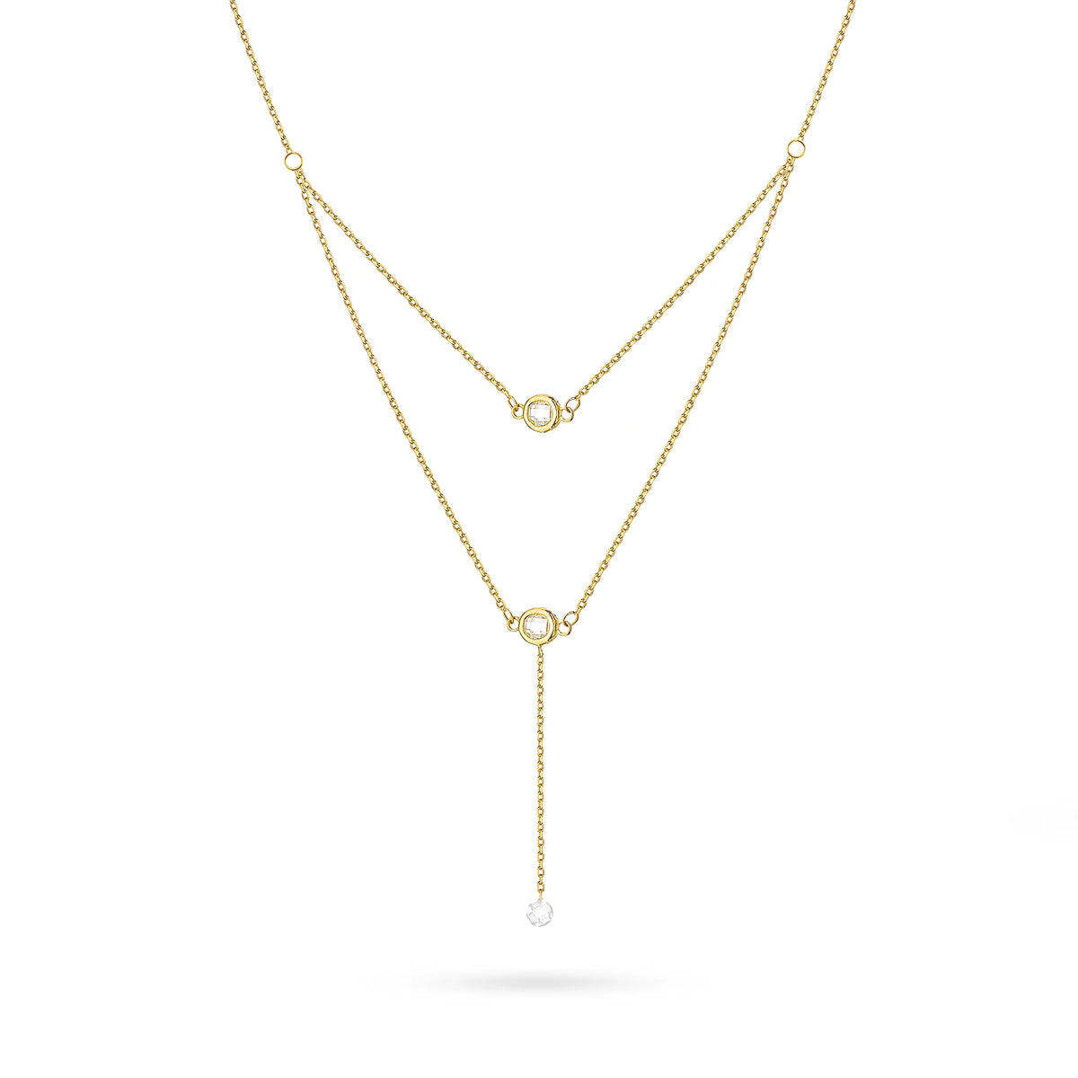 Gold 14k(585) layered cascade necklace with white Zirconia in vintage style. Order a gift for mother, girlfriend or fiancee.
