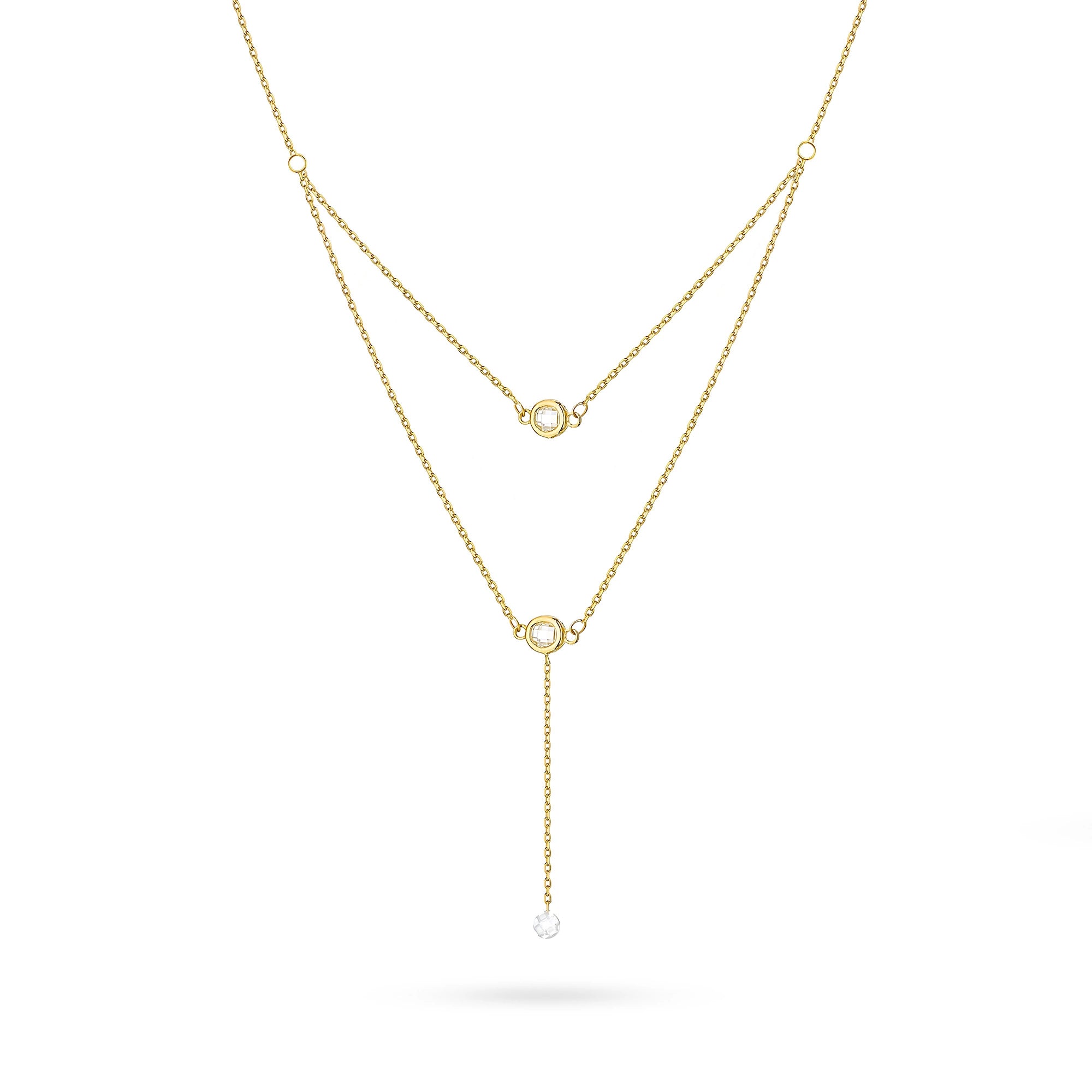 Gold 14k(585) layered cascade necklace with white Zirconia in vintage style. Order a gift for mother, girlfriend or fiancee.