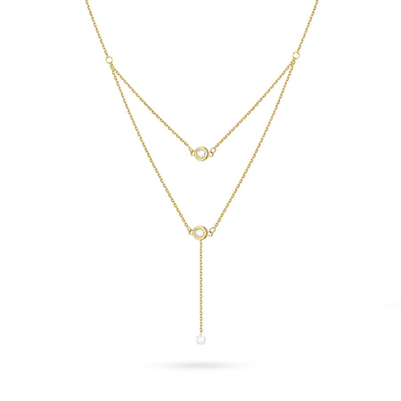 Gold 14k(585) layered cascade necklace with white Zirconia in vintage style. Order a gift for mother, girlfriend or fiancee.