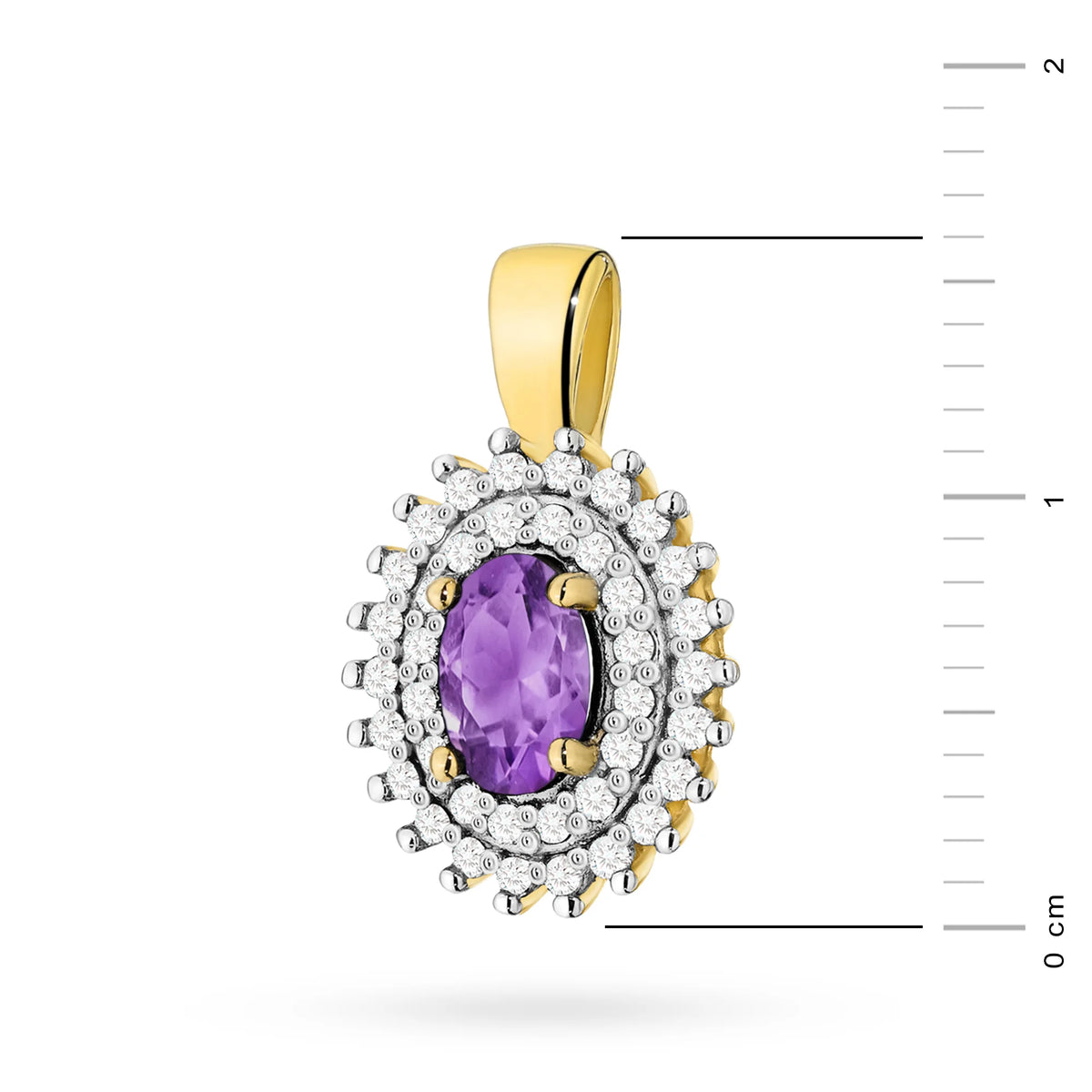 Pendentif en or 14 carats (585). Améthyste centrale de 0,40 ct entourée de 39 diamants de 0,19 ct. Un cadeau unique pour elle. Notre boutique propose des chaînes, des bagues, des boucles d’oreilles.