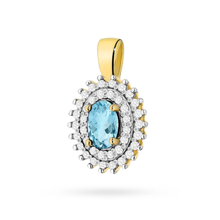 Pendant made of the 14K (585) gold. Central oval cut topaz 0.50ct and 39 diamonds 0.19ct. A unique gift for her. Our offer includes chains, pendants, necklaces.