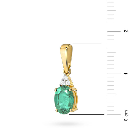 Pendant made of the 14K (585) gold. In our offer includes chains, pendants, necklaces. Oval cut emerald 0.80ct and 3 diamonds 0.026ct. Unique gift for her.