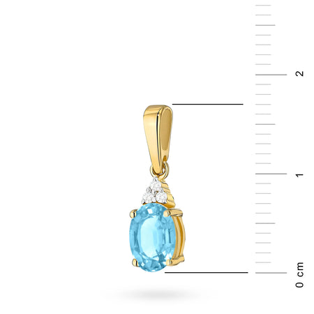 Pendant made of the highest quality 14K(585) gold. Our offer includes various types of chains, pendants, necklaces. Oval cut topaz 0.90ct and 3 diamonds 0.026ct