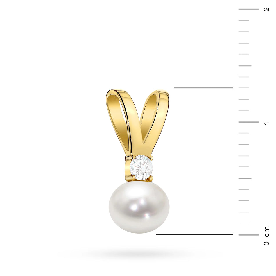 Gold 14K(585) pendant with pearl and zirconia in vintage style. Order a gift for mother, girlfriend or fiancee.