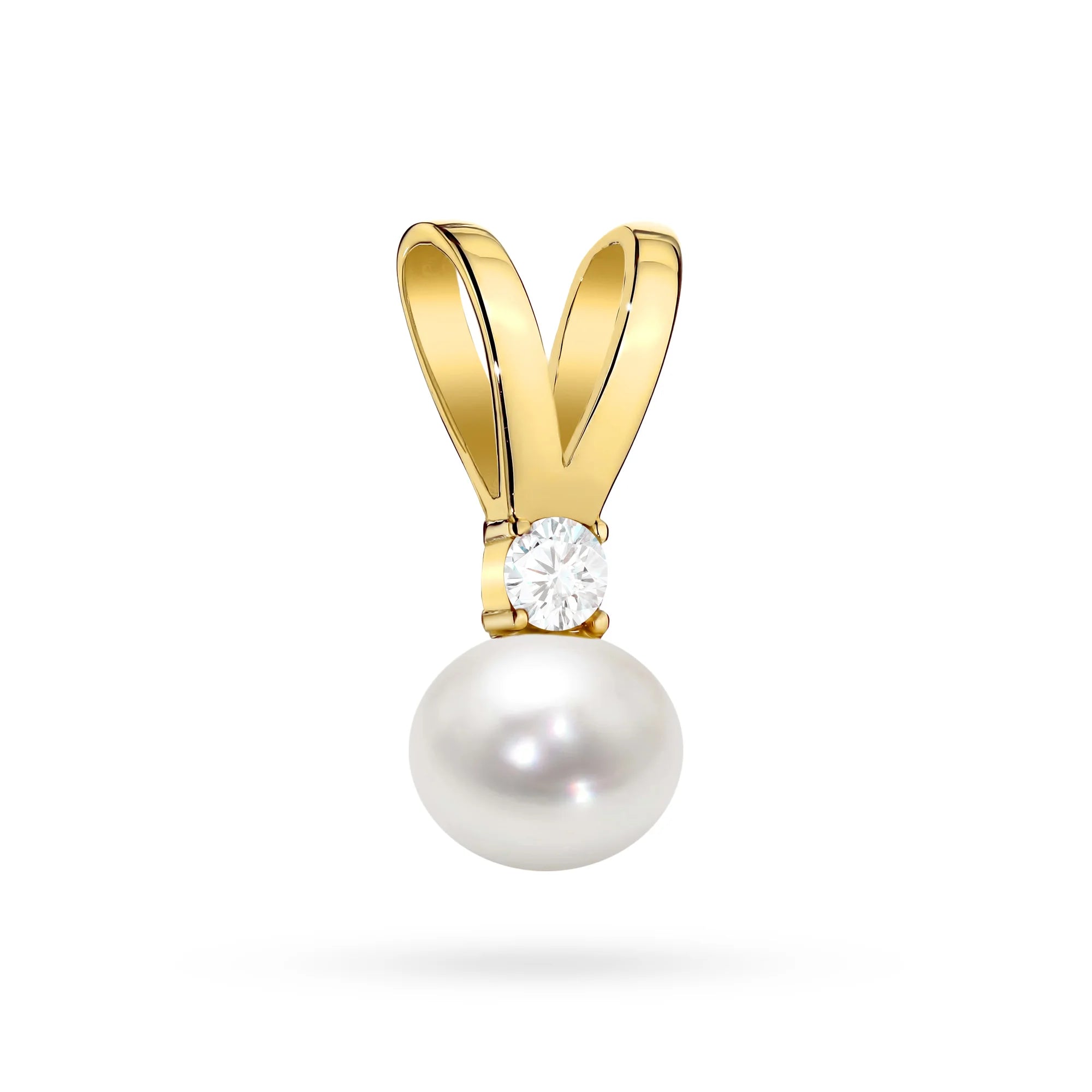 Gold 14K(585) pendant with pearl and zirconia in vintage style. Order a gift for mother, girlfriend or fiancee.