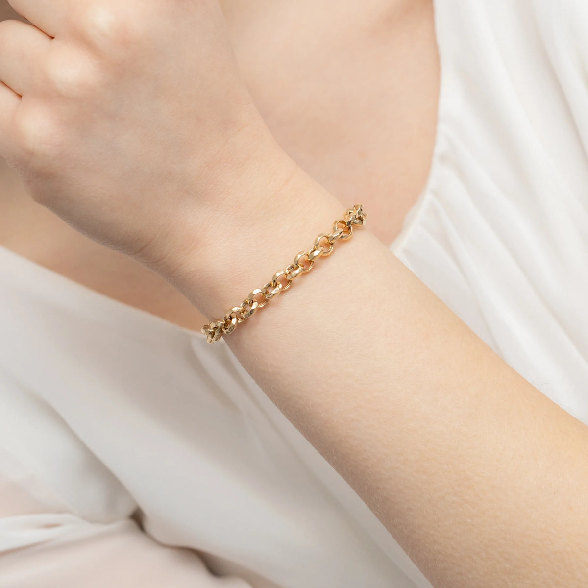 Bracelet en or massif 14 carats (585) | Tissage Rolo | Bijou fin classique, robuste, élégant, cadeau intemporel