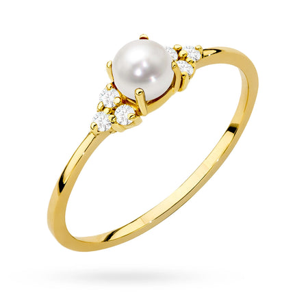 Gold 8K(333) delicate ring with pearl and zirconia in vintage style. Order gift for mother, girlfriend or fiancee.