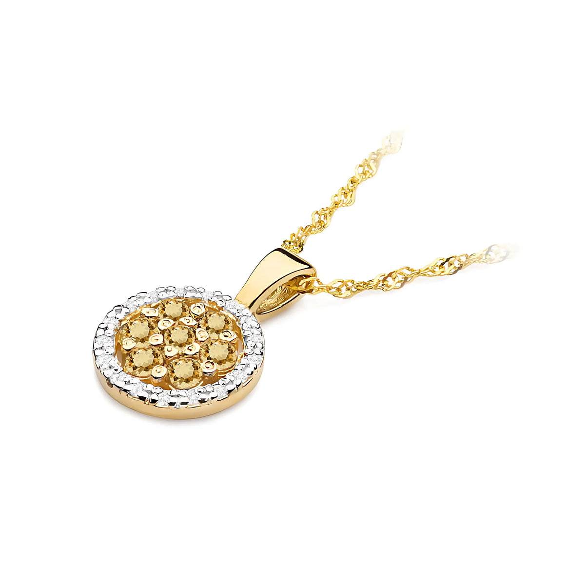 Pendentif en or avec diamants centraux en bronze et diamants blancs supplémentaires.
