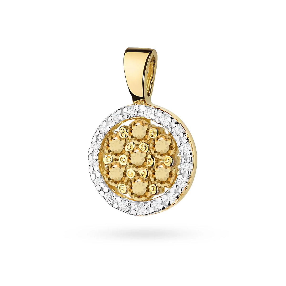 Pendentif en or avec diamants centraux en bronze et diamants blancs supplémentaires.