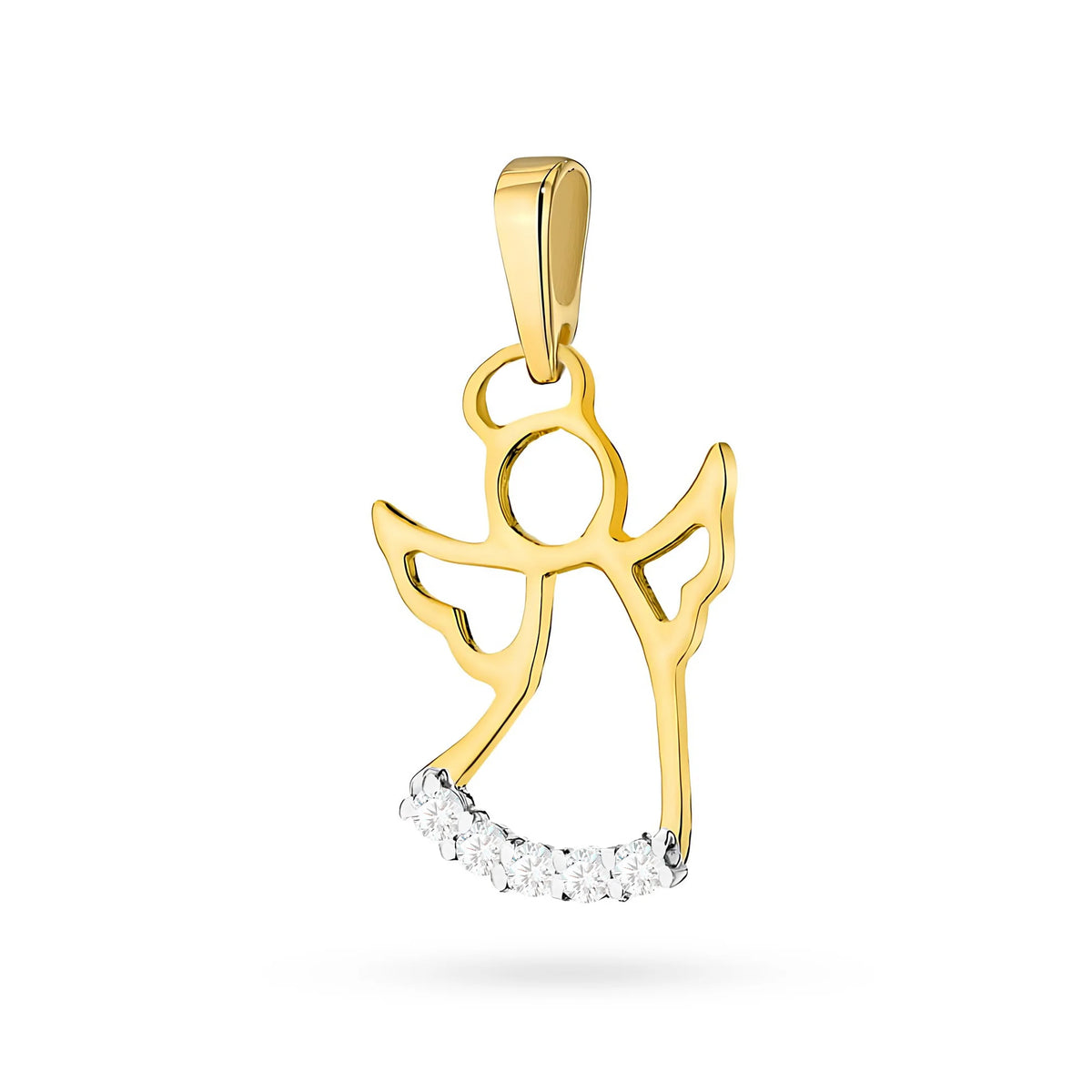 Pendentif ange en or véritable avec diamants authentiques en 3 couleurs d'or 14 carats (585).