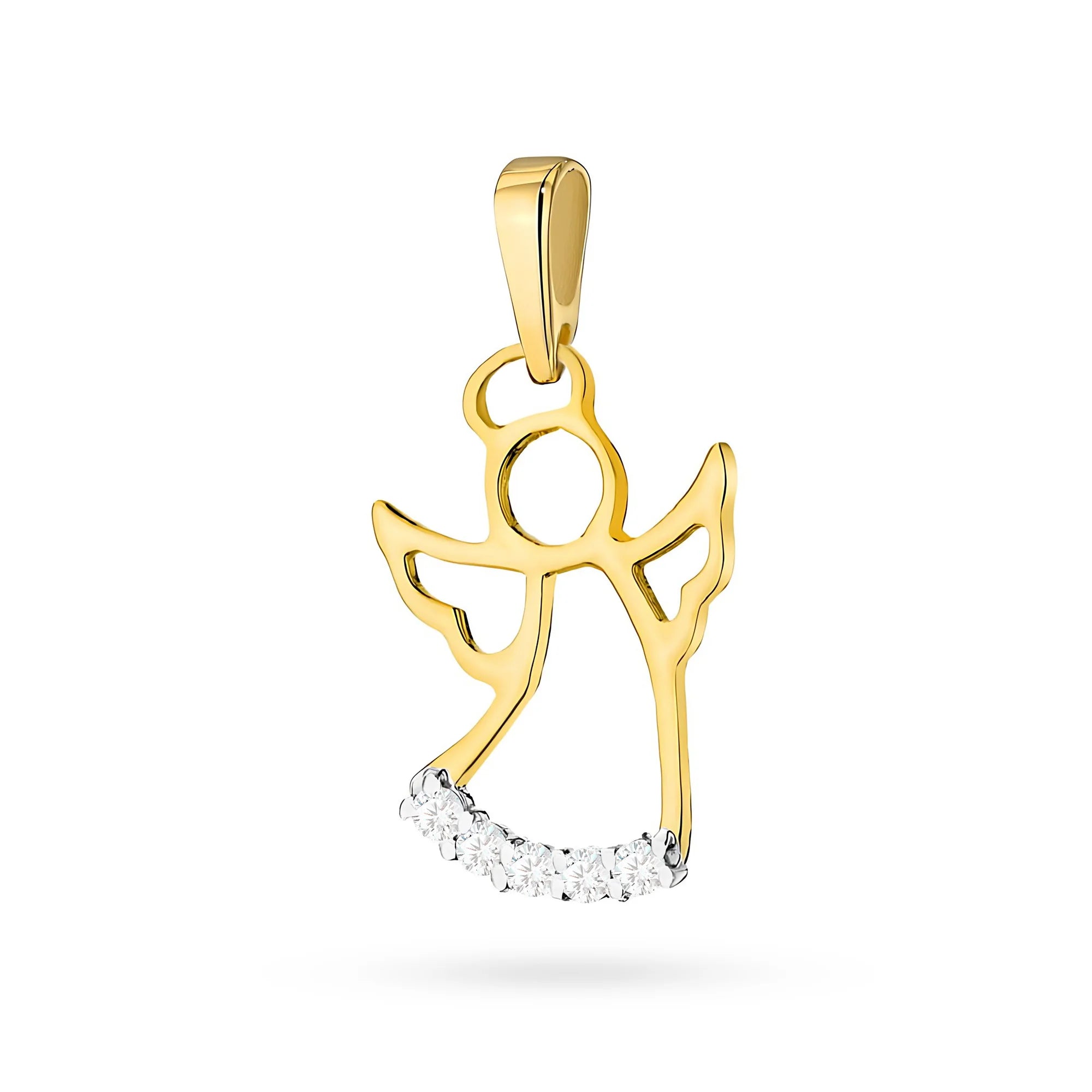 Pendentif ange en or véritable avec diamants authentiques en 3 couleurs d'or 14 carats (585).