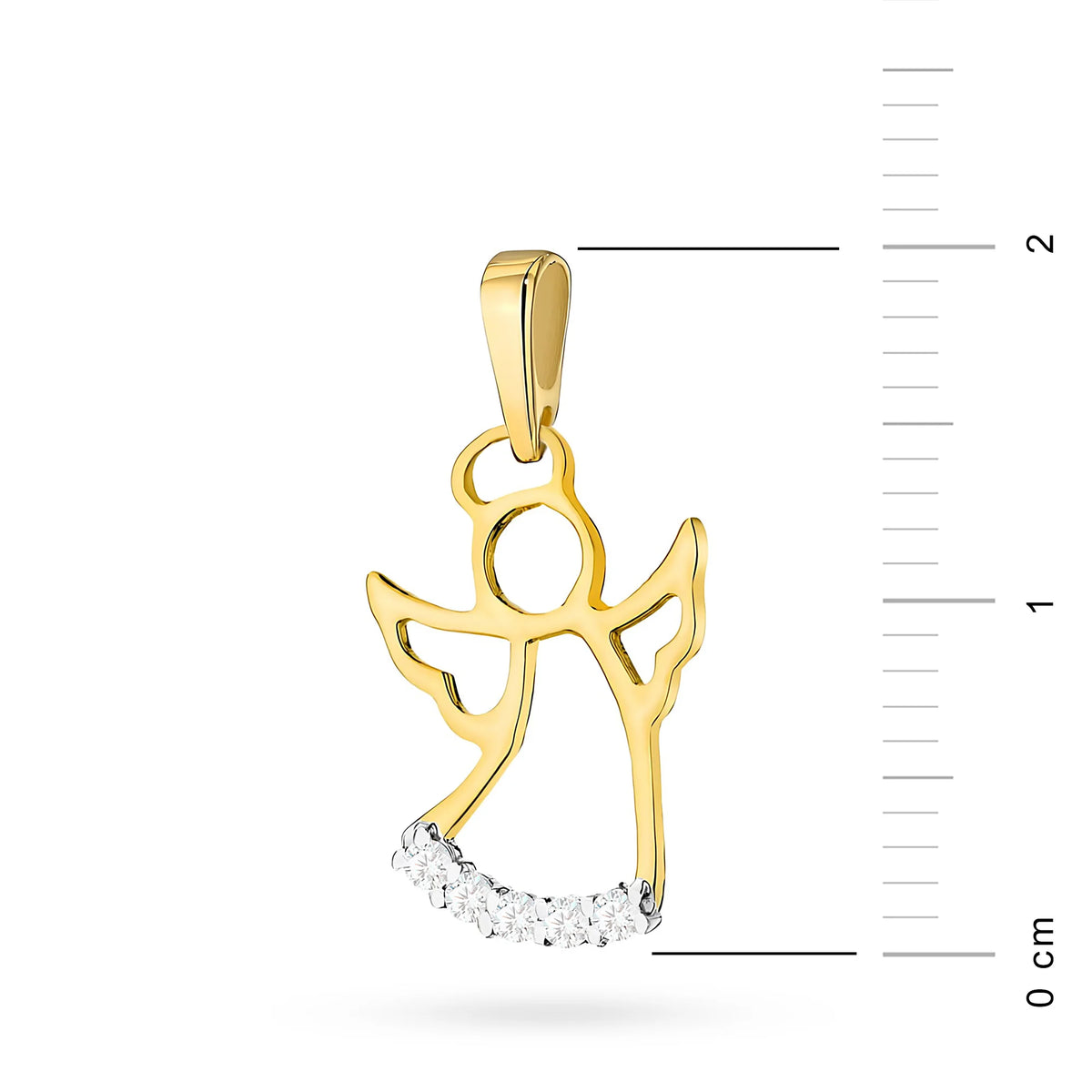 Pendentif ange en or avec véritables diamants. Photo réelle avec taille en cm.