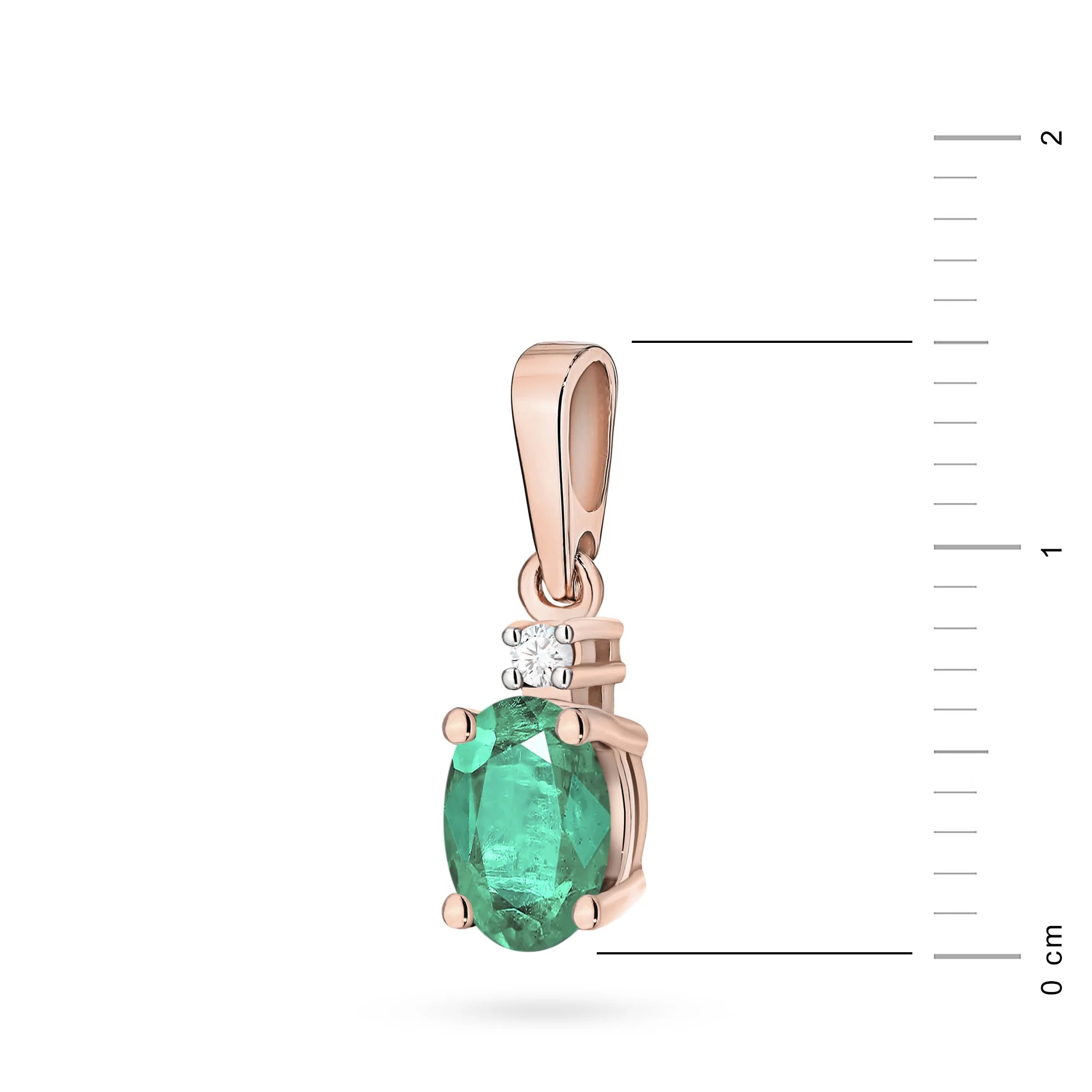 Prívesok z ružového zlata s oválnym smaragdom a doplnkovými diamantmi.