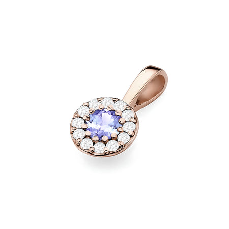 Rose Gold round pendant with tansanit and real diamonds in 3 colors of 14k(585) gold.