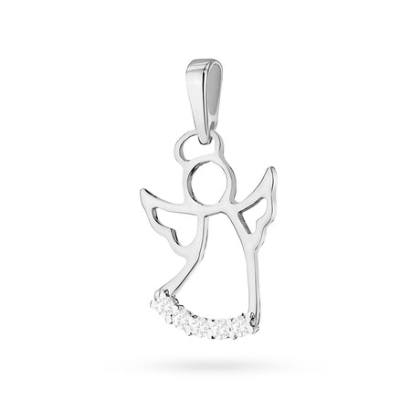 Pendentif ange en or blanc avec de véritables diamants en 3 couleurs d'or 14 carats (585).