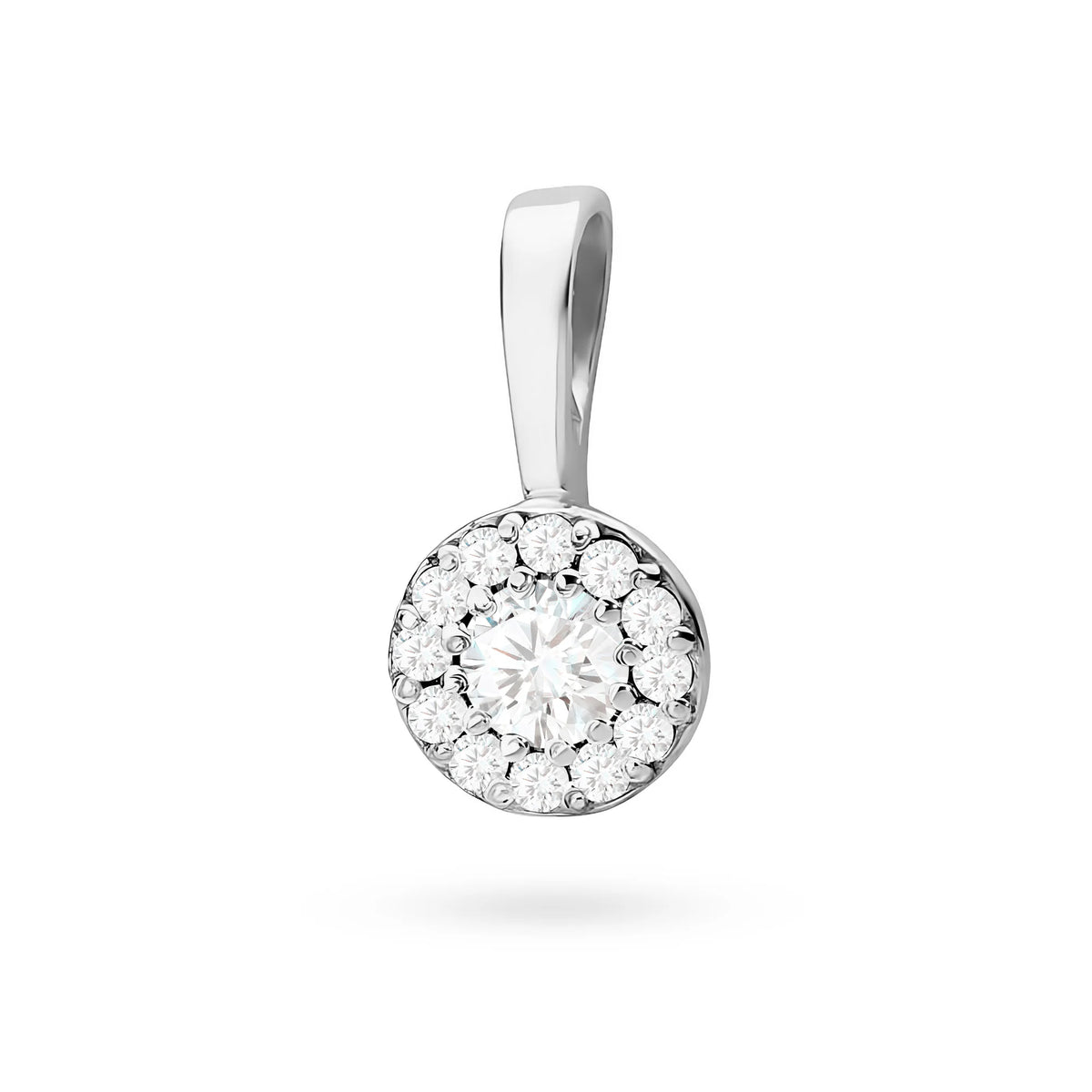 White Gold round pendant with lab-grown diamonds in 3 colors of 14k(585) gold.