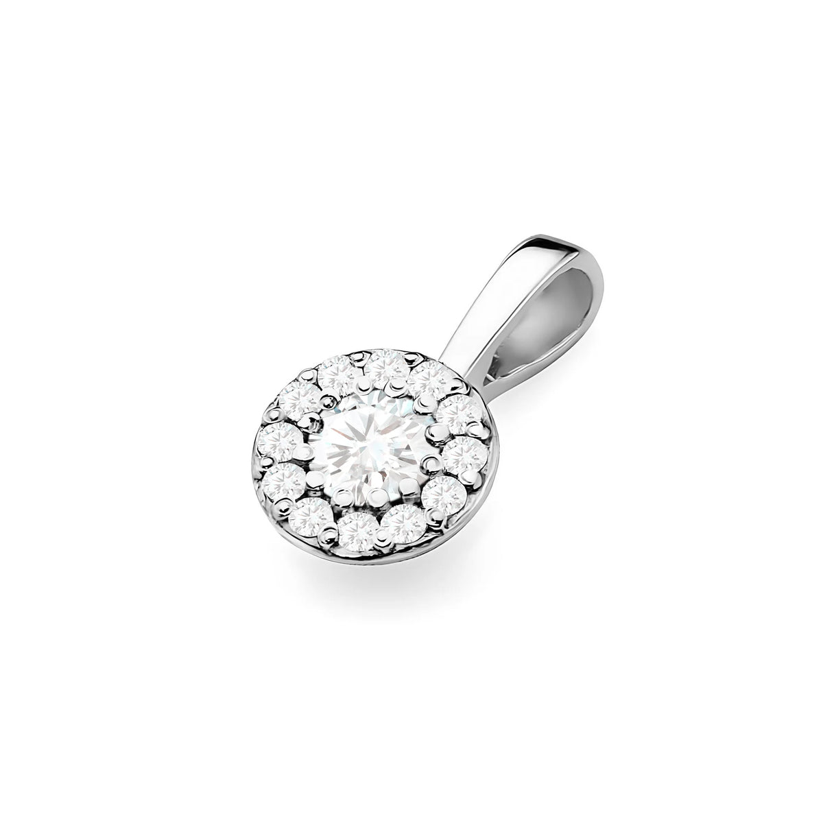 White Gold round pendant with lab-grown diamonds in 3 colors of 14k(585) gold.