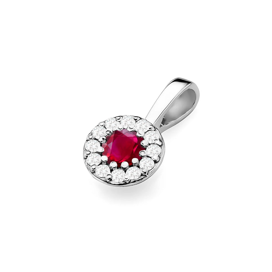 White Gold round pendant with ruby and real diamonds in 3 colors of 14k(585) gold.
