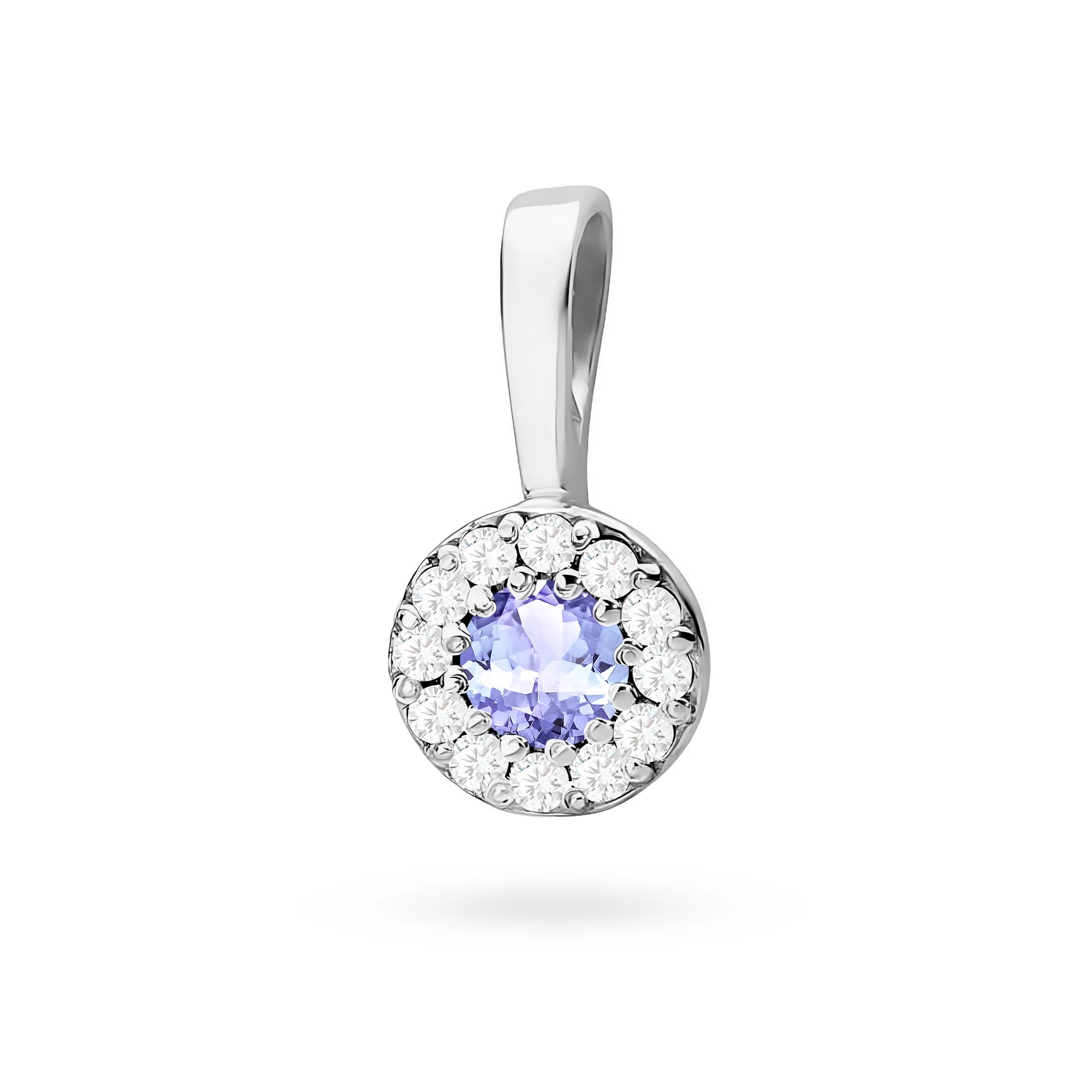 White Gold round pendant with tansanit and real diamonds in 3 colors of 14k(585) gold.