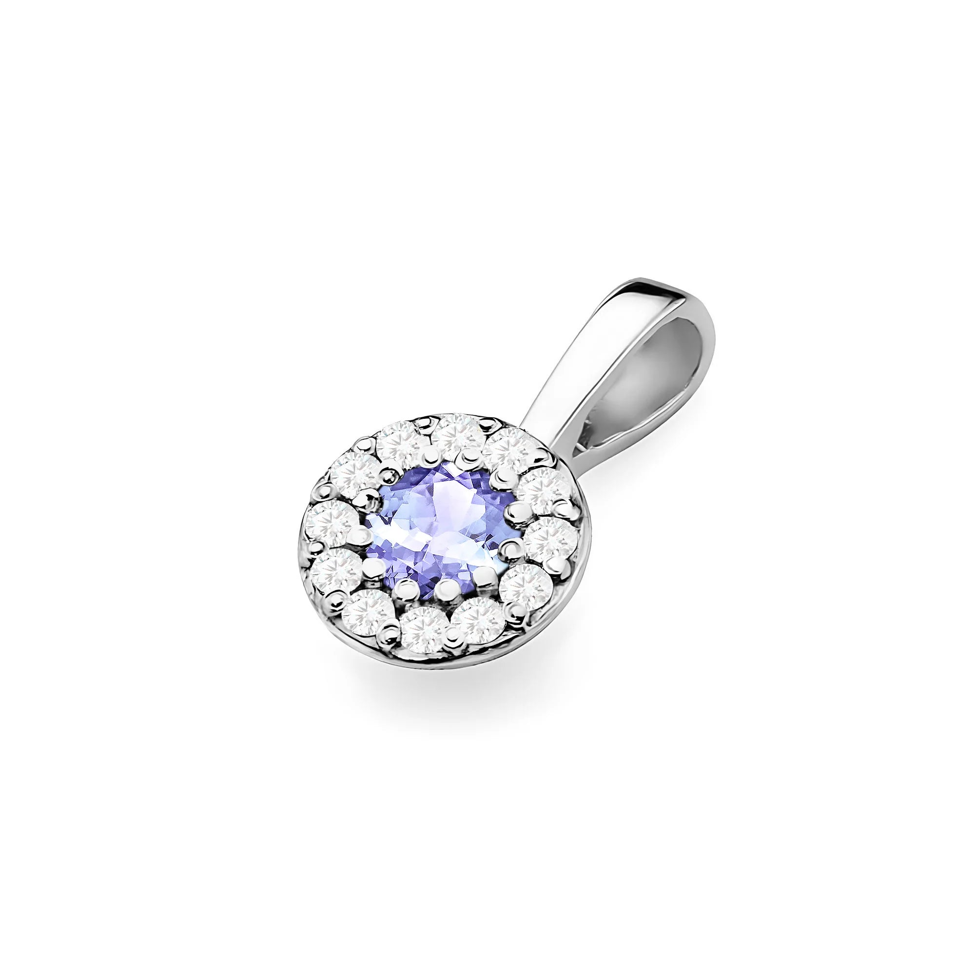 White Gold round pendant with tansanit and real diamonds in 3 colors of 14k(585) gold.