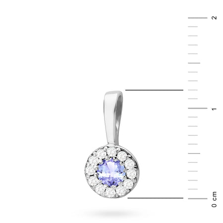 White Gold round pendant with tansanit and real diamonds. Picture with real size scale in cm.