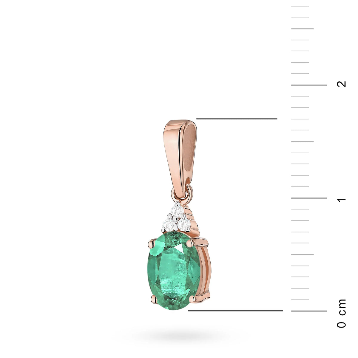 Pendant made of the 14K (585) gold. In our offer includes chains, pendants, necklaces. Oval cut emerald 0.80ct and 3 diamonds 0.026ct. Unique gift for her.