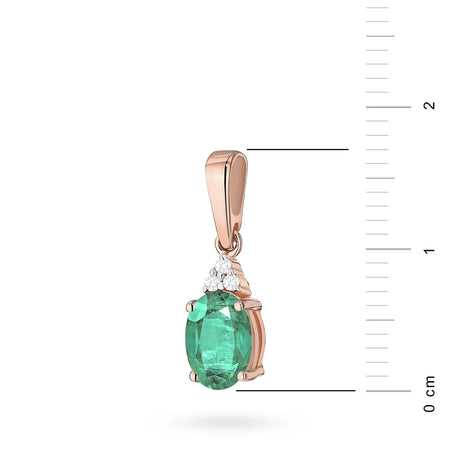 Pendant made of the 14K (585) gold. In our offer includes chains, pendants, necklaces. Oval cut emerald 0.80ct and 3 diamonds 0.026ct. Unique gift for her.