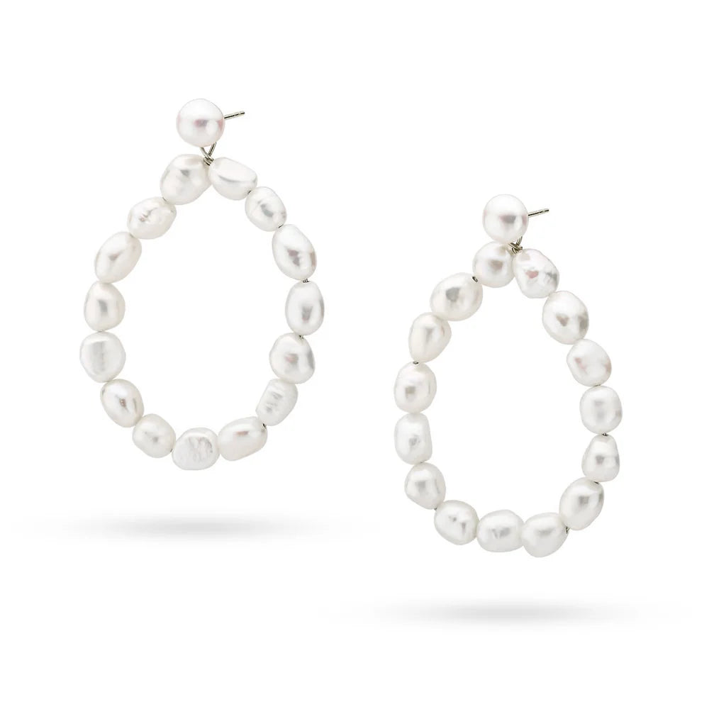 Silver(925) Earrings with pearls. Hoop shape in vintage style. Order gift for mother, girlfriend or fiancee.