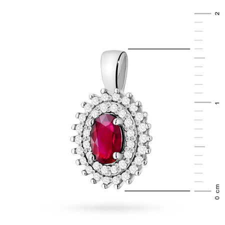 Pendant made of 14K (585) gold. Central ruby 0.60ct surrounded by 39 diamonds 0.19ct. A unique gift for her. Our shop offers chains, rings, earrings or armbands