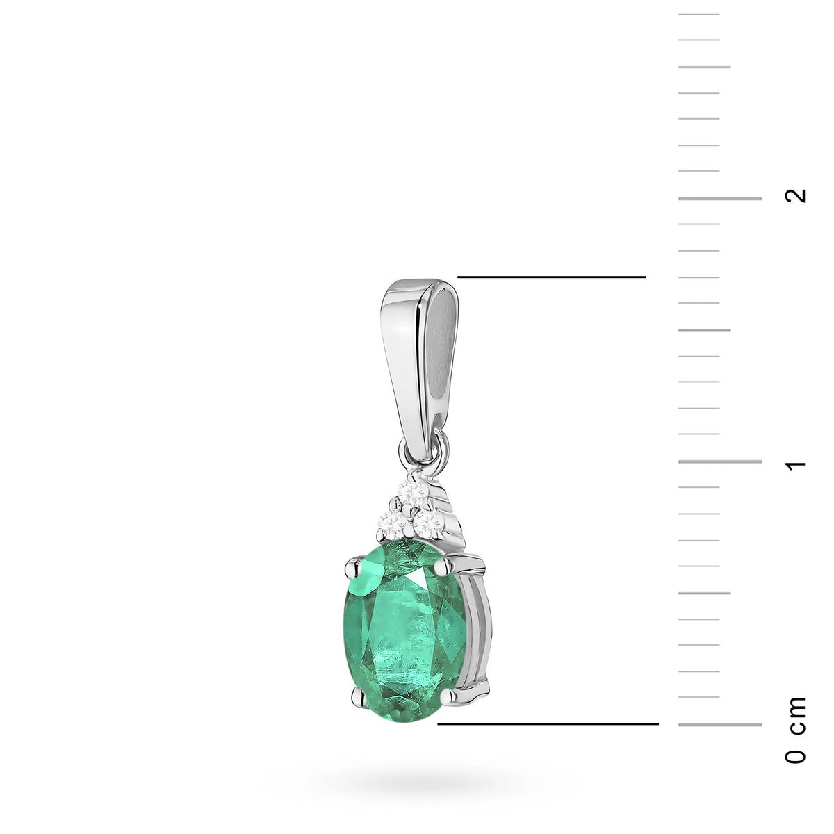 Pendant made of the 14K (585) gold. In our offer includes chains, pendants, necklaces. Oval cut emerald 0.80ct and 3 diamonds 0.026ct. Unique gift for her.