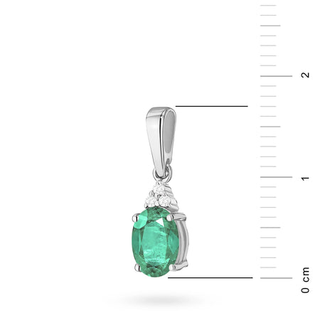 Pendant made of the 14K (585) gold. In our offer includes chains, pendants, necklaces. Oval cut emerald 0.80ct and 3 diamonds 0.026ct. Unique gift for her.